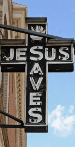 a picture of a Jesus Saves sign to illustrate text about how to be saved.