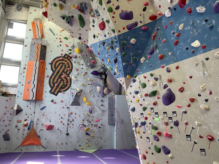 image from a rock climbing gym with a figure eight knot